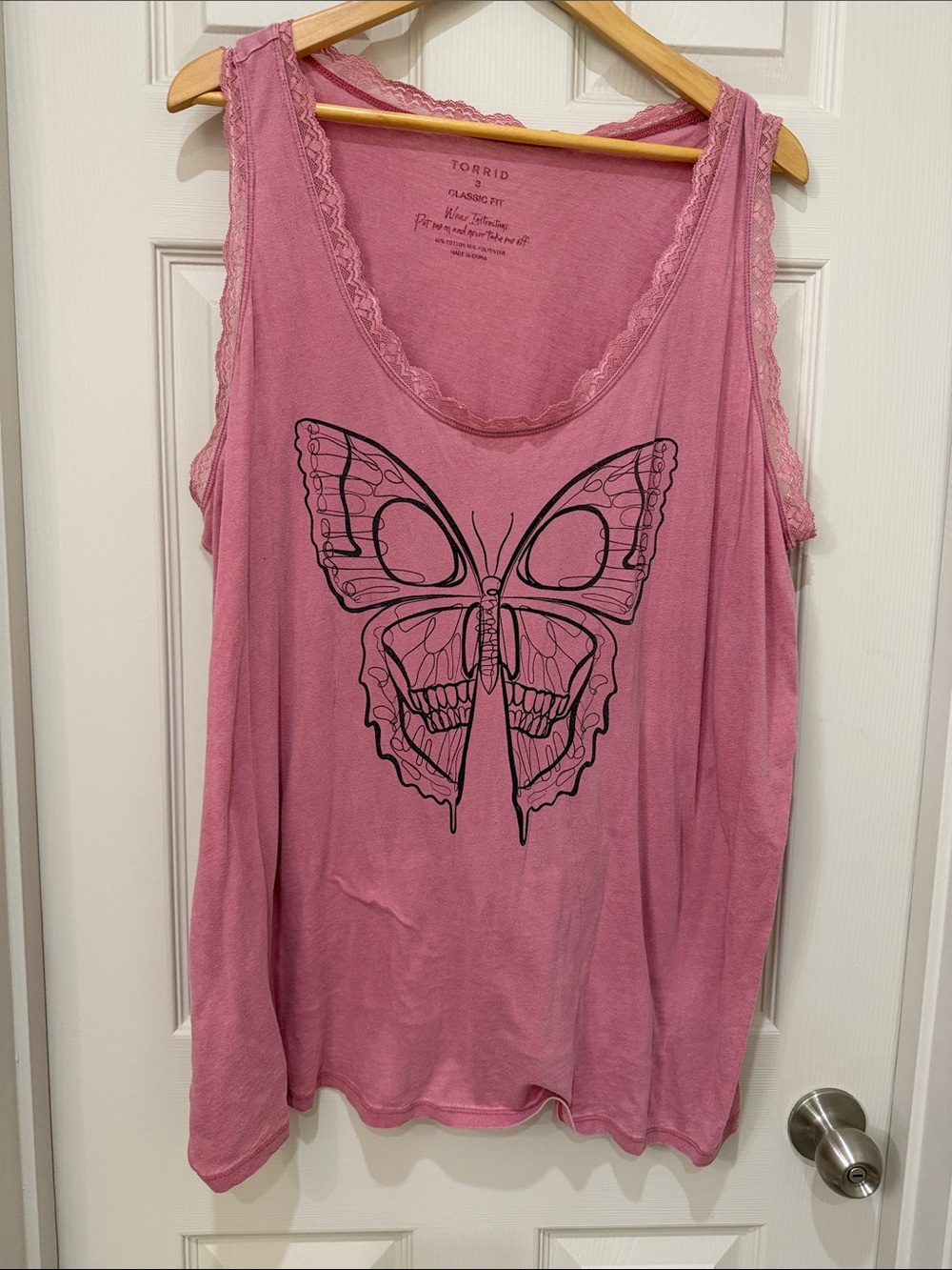 torrid Pink Lace-Trim Tank with Black Butterfly Graphic
